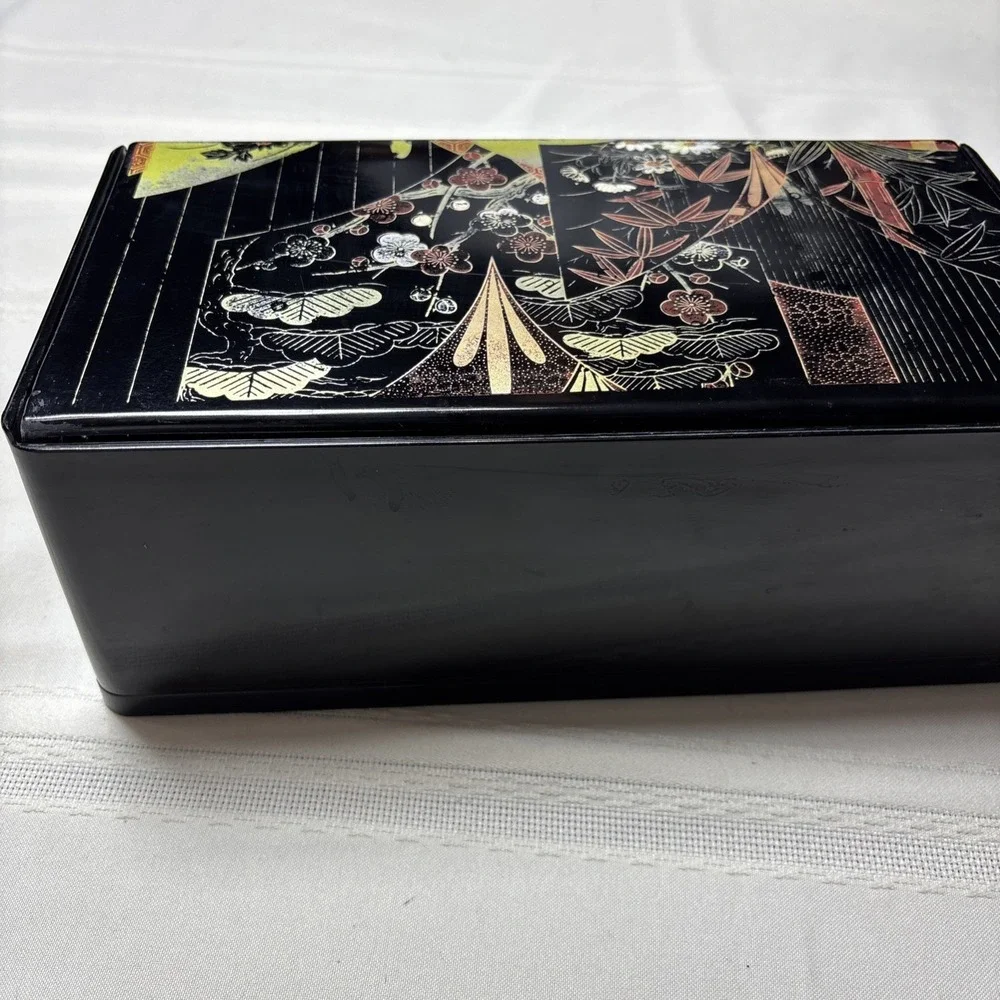 Vintage Tissue Box Holder With Flip Up Mirror Floral Design Made In Japan